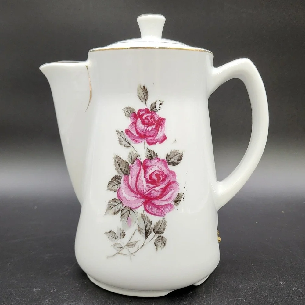 Royal Sealy Small‎ White Pink Rose VTG Electric Porcelain Teapot Japan Floral